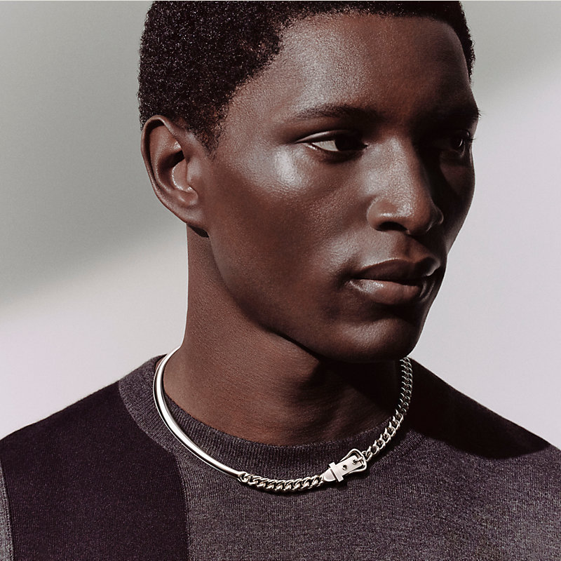 Boucle Sellier Inflexible necklace, small model - Silver | Hermès